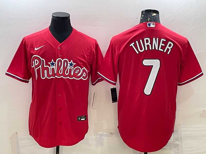 Mens Philadelphia Phillies #7 Trea Turner Red Cool Base Stitched Baseball Jersey->philadelphia phillies->MLB Jersey